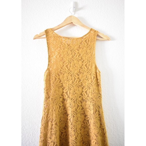 Free People Miles Of Lace Mini Dress in Gold - Picture 10 of 14